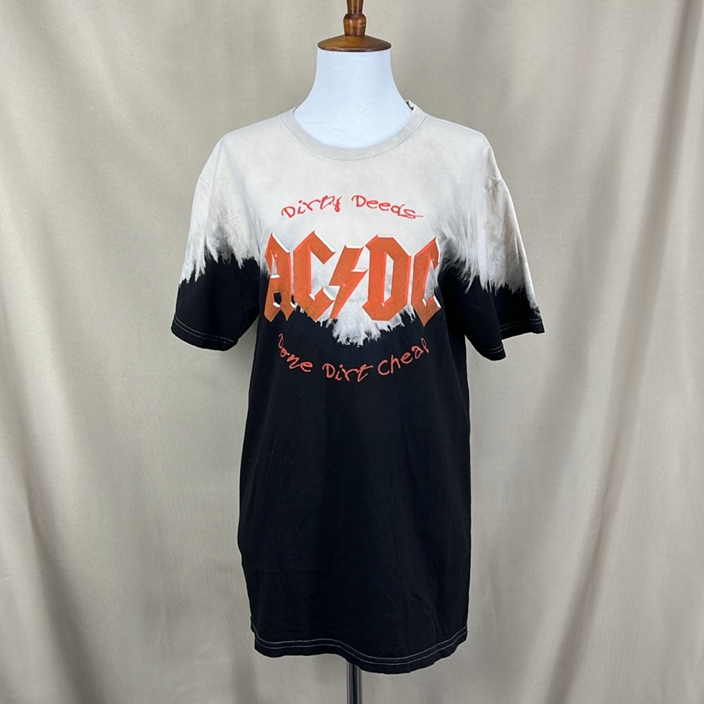 AC/DC two tone bleach dyed crew neck cap sleeve rocker t-shirt